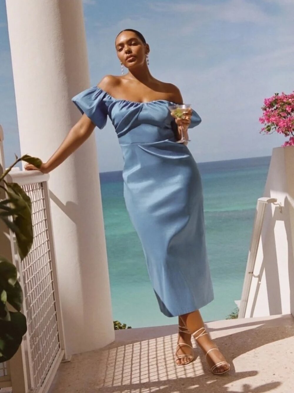 Abercrombie & Fitch Taffeta Off-The-Shoulder Midi Dress